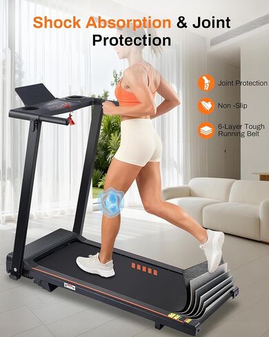 eChanfit 15 ٪ Auto indermill preghills قابلة للطي للمنزل مع حزام أوسع 18 بوصة ، وسرعة 10 ميلاً في الساعة ، وسعة 300 رطل ، ونظام امتصاص الصدمات ، وبلوتوث App in Kuwait