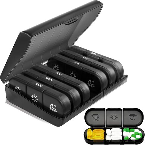 Weekly Pill Organizer 3 Times a Day, 7-Day Moisture-Proof Pill Box with 21 Compartments, Portable Travel Container for Vitamins Fish Oil Compartments Supplements(Color) in Kuwait