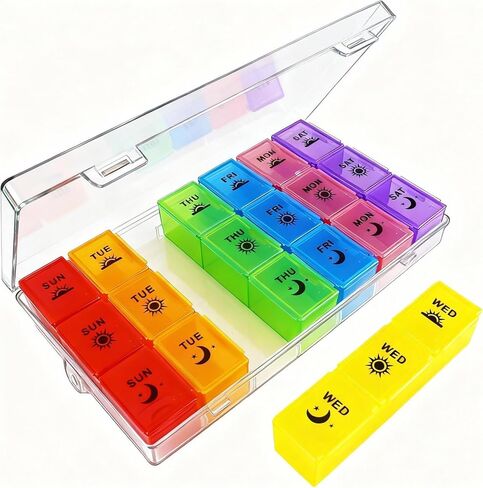 Weekly Pill Organizer 3 Times a Day, 7-Day Moisture-Proof Pill Box with 21 Compartments, Portable Travel Container for Vitamins Fish Oil Compartments Supplements(Color) in Saudi Arabia
