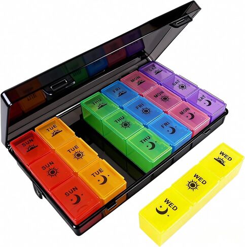 Weekly Pill Organizer 3 Times a Day, 7-Day Moisture-Proof Pill Box with 21 Compartments, Portable Travel Container for Vitamins Fish Oil Compartments Supplements(Color) in Saudi Arabia