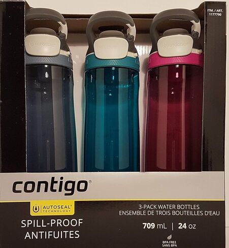 Contigo Autoseal Spill-Proof Water Bottle 24oz, 3 Pack (Stormy Weather, Scuba, Very Berry) in Saudi Arabia