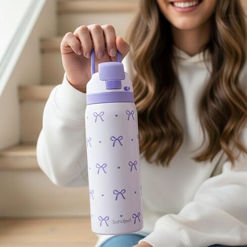 Bow Insulated Stainless Steel Water Bottle with Straw for Sports and Travel, 32oz, Gifts for Women Girls Friends Teens Birthday Christmas (Purple) in Saudi Arabia