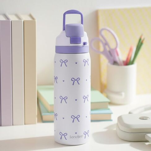 Bow Insulated Stainless Steel Water Bottle with Straw for Sports and Travel, 32oz, Gifts for Women Girls Friends Teens Birthday Christmas (Purple) in Saudi Arabia