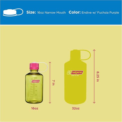 Nalgene 16 oz Narrow Mouth Water Bottle | BPA-Free, Durable & Leak Proof, Lightweight, Fits In Cupholders – Thrill & Motion, Endive w/Fuchsia Purple in Saudi Arabia