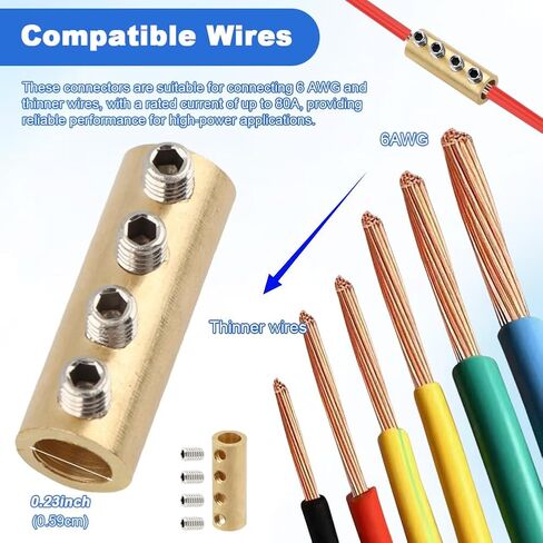 10 Pcs 6AWG Wire Connector Nut Kit, 80Amp Screw Quick Terminal with 10Pcs Heat Shrink Tubes, Splicing Quick Wire Connectors with Screws, Wrench, Circuit Brass 4-Hole in Kuwait