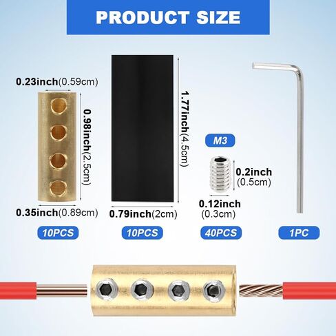 10 Pcs 6AWG Wire Connector Nut Kit, 80Amp Screw Quick Terminal with 10Pcs Heat Shrink Tubes, Splicing Quick Wire Connectors with Screws, Wrench, Circuit Brass 4-Hole in Kuwait