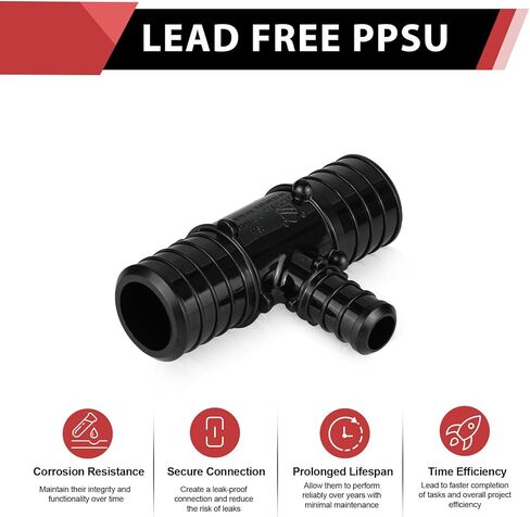 (Pack of 5) EFIELD 1 inch x 1 inch x 1/2 inch PPSU Tee, Poly PPSU Barb Crimp Pex Fitting, No Lead Plastic Pex Fittings (1"x 1" x1/2"),(PPSU1807176) in Saudi Arabia
