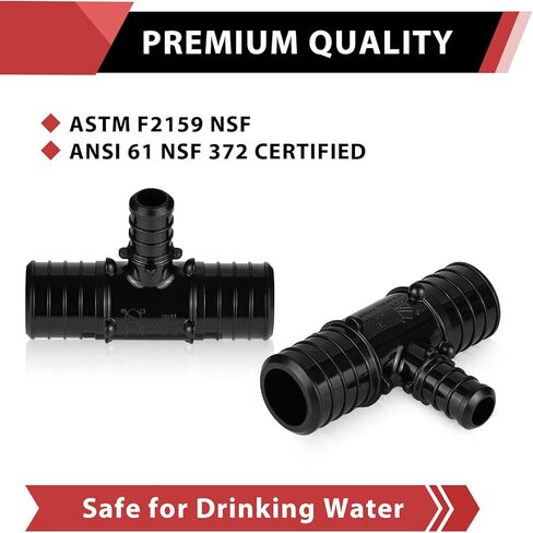 (Pack of 5) EFIELD 1 inch x 1 inch x 1/2 inch PPSU Tee, Poly PPSU Barb Crimp Pex Fitting, No Lead Plastic Pex Fittings (1"x 1" x1/2"),(PPSU1807176) in Saudi Arabia