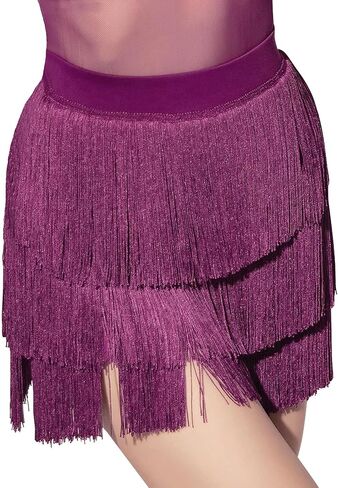 FEOYA Women's Fringe Dance Skirt - Latin Tango Salsa Ballroom Tassel Mini Shorts Multilayer Wrap Skirt in Saudi Arabia
