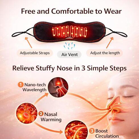 Red Light Therapy for Nose, 3 Levels Adjustable Nasal Heating Mask for Relieve Nasal Congestion, Sinus Relief, No More Colds with Safe and Breathing Comfort,Soft Storage Package in Saudi Arabia