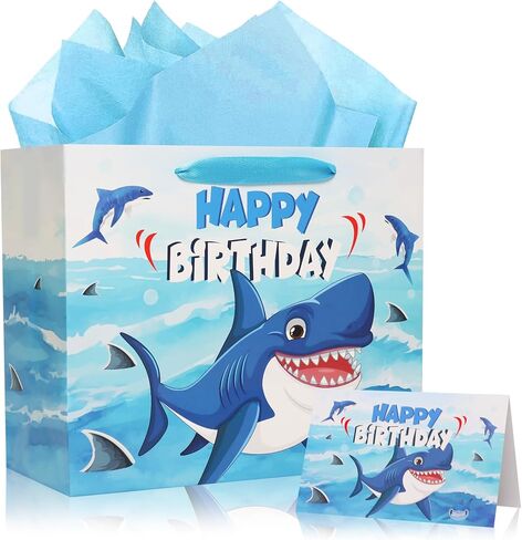 Big Brother Dinosaur Gift Bag - Cute Cartoon Dinosaur Dragon Boy Birthday Gift Bags Set with Triceratops Stegosaurus Jungle Scene with Green Greeting Card Blue Tissue Paper Perfect for Boys Big Brother Birthday Present Wrapping Reusable Paper Bag 12 Inch in Kuwait