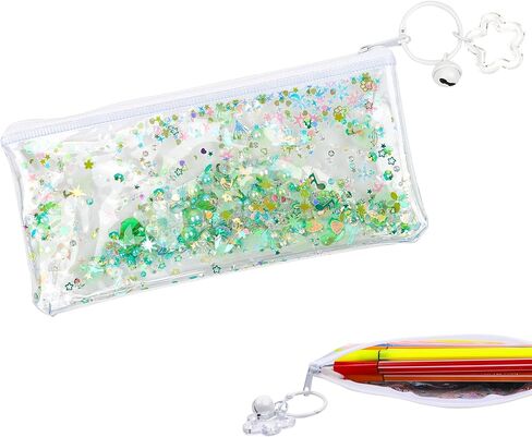Glitter Pencil Case with Star Charm Clear Zipper Pen Pouch Makeup Bag for Classroom Travel, Waterproof Cosmetic Organizer for Study and Daily Work (Blue) in Saudi Arabia