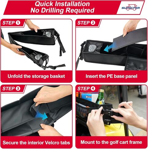 سلة تخزين أمامية لعربة الجولف، صينية تنظيم غير قابلة للحفر مع حجرة تبريد وحاملات أكواب معزولة، صينية تخزين عالمية تناسب عربات الجولف EZGO Club Car Yamaha (أسود، قماش أكسفورد 1680D) in Kuwait