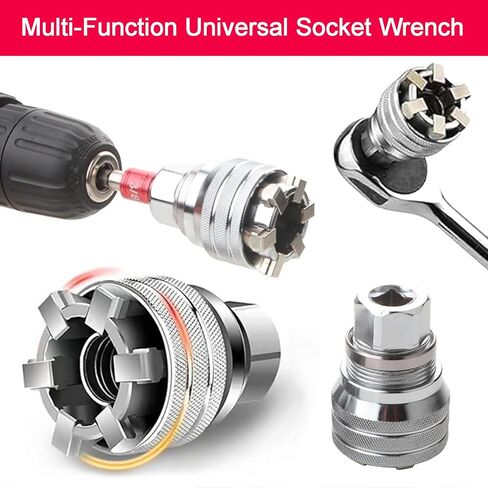 مجموعة أدوات مفتاح المقبس العالمية القابلة للتعديل - مقبس صيانة عالمي متعدد الوظائف 10 مم - 19 مم لسقاطة المحرك 3/8 بوصة، مفتاح عزم الدوران ومثقاب الطاقة (مجموعتان) in Kuwait