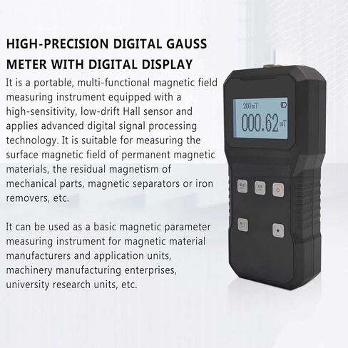 2% High-Precision Magnetic Field Tester, Handheld Digital Gauss Meter, Surface Magnetic Field Detector, 200mT/2000mT Automatic Range Switching, One-Button Zeroing, Peak Hold, for Magnets, Mechanical in Saudi Arabia