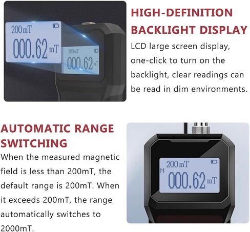 2% High-Precision Magnetic Field Tester, Handheld Digital Gauss Meter, Surface Magnetic Field Detector, 200mT/2000mT Automatic Range Switching, One-Button Zeroing, Peak Hold, for Magnets, Mechanical in Saudi Arabia