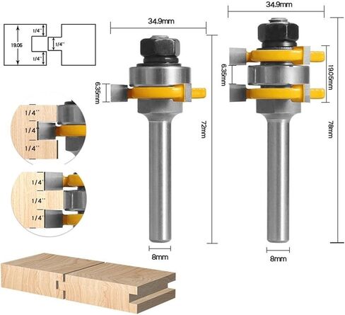 2 قطعة 8 مللي متر عرقوب مشترك تجميع بت التوجيه اللسان والأخدود T-فتحة قاطعة المطحنة للخشب أدوات القطع الخشبية in Kuwait