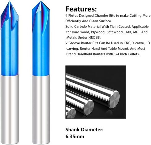 V-Groove 4-Flute راوتر بت 1/4 "عرقوب 60/90D الشطب مطحنة نانو الأزرق المغلفة كربيد نهاية مطحنة لأداة طحن المعادن in Kuwait
