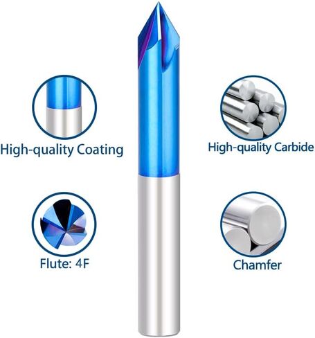 V-Groove 4-Flute راوتر بت 1/4 "عرقوب 60/90D الشطب مطحنة نانو الأزرق المغلفة كربيد نهاية مطحنة لأداة طحن المعادن in Kuwait