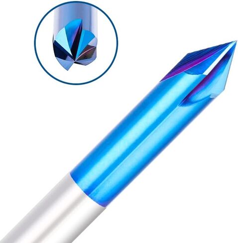 V-Groove 4-Flute Router Bit 1/4" Shank 60/90D Chamfer Mill Nano Blue Coated Carbide Endmill for Metal Milling Tool in Saudi Arabia