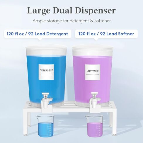 Lifewit 2-Pack Liquid Laundry Detergent Dispenser with Metal Stand, 101oz/3L Soap Dispensers with Labels, Measuring Cups, Plastic Laundry Containers with Leak-Proof Spigot for Fabric Softener, Bleach in Saudi Arabia