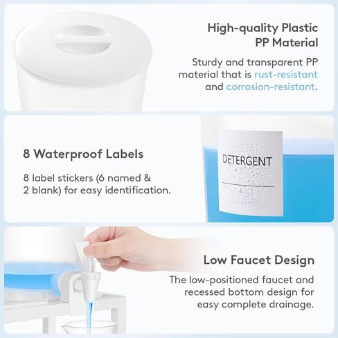 Lifewit 2-Pack Liquid Laundry Detergent Dispenser with Metal Stand, 101oz/3L Soap Dispensers with Labels, Measuring Cups, Plastic Laundry Containers with Leak-Proof Spigot for Fabric Softener, Bleach in Saudi Arabia