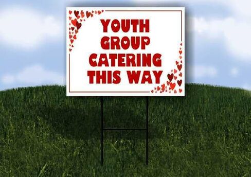 Youth Group Catering This Way Red Frame With Hearts Up Arrows A-Frame Single Sided 23x23 in. sign in Saudi Arabia