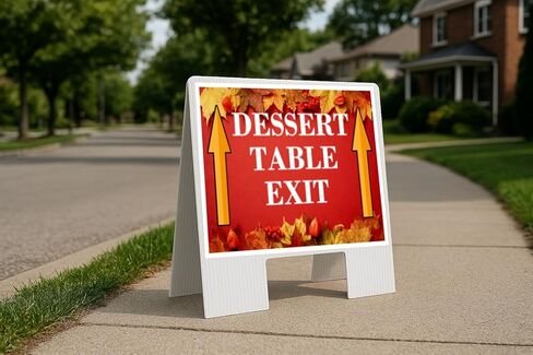 Dessert Table Exit Autumn Frame Colorful Maple Leaves On Red Background Directional Arrows A-Frame Double Sided 23x23 in. sign in Kuwait