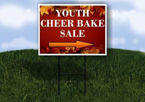 Youth Cheer Bake Sale Autumn Frame Colorful Maple Leaves On Red Background Directional Arrows A-Frame Double Sided 23x23 in. sign in Kuwait