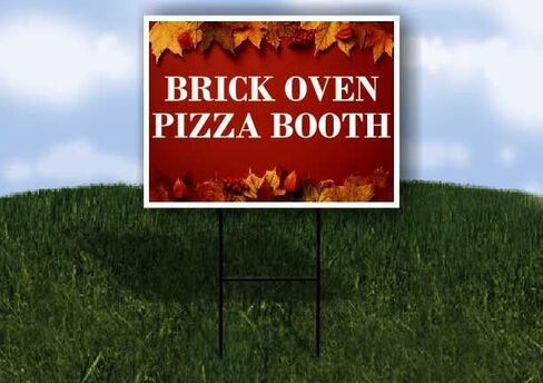 Brick Oven Pizza Booth Autumn Frame Colorful Maple Leaves On Red Background Up Arrows A-Frame Single Sided 23x23 in. sign in Kuwait