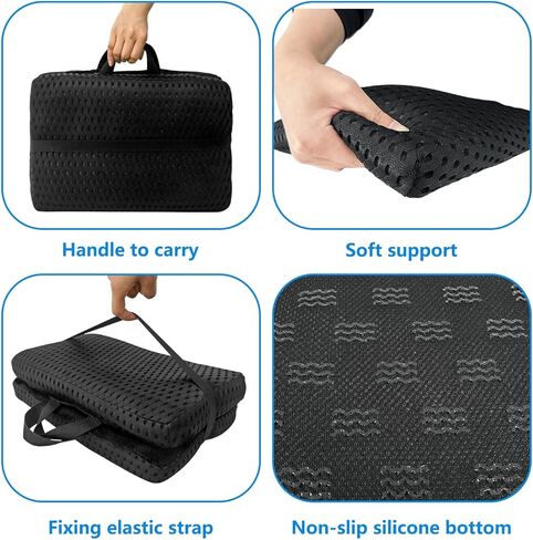 وسادة مقعد محمولة، وسادة مقعد قابلة للطي من القماش ثلاثي الأبعاد قابلة للتنفس لمدرجات الاستاد/السفر بالطائرة؛ ناعمة وسميكة وخفيفة الوزن؛ وسائد متعددة الاستخدامات للمدرجات والرحلات الجوية والتخييم والمكاتب (أسود، صغير) in Kuwait