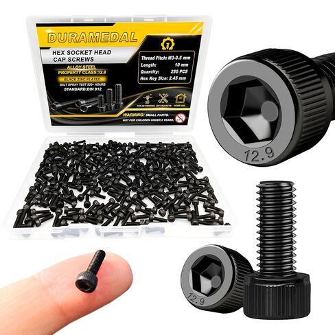 M3 x 30mm Screws 200pcs, Hex Socket Head Cap Screws Bolts, M3 x 30 Bolts,12.9 Grade Alloy Steel, Black Zinc Plated, Allen Socket Drive, Half-Threads, Machine Screws in Saudi Arabia