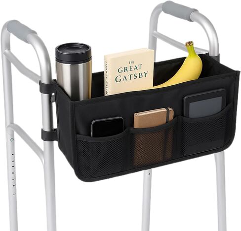 Walker Basket - Foldable Walker Bag with Cup Holder - Fits Folding Walkers - Ideal Walker Accessories for Seniors with Limited Mobility to Carry Water Bottles, Books, Essentials & More in Saudi Arabia