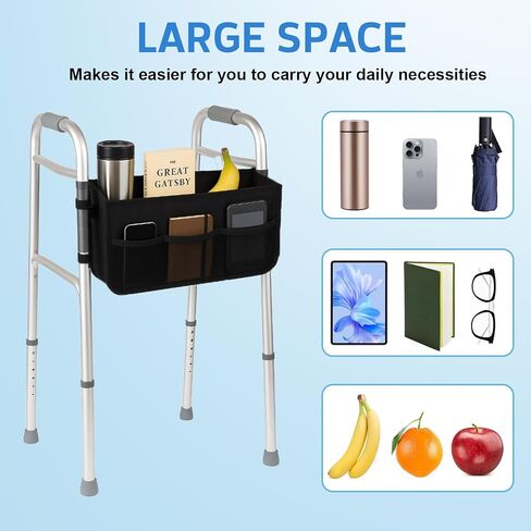 Walker Basket - Foldable Walker Bag with Cup Holder - Fits Folding Walkers - Ideal Walker Accessories for Seniors with Limited Mobility to Carry Water Bottles, Books, Essentials & More in Saudi Arabia
