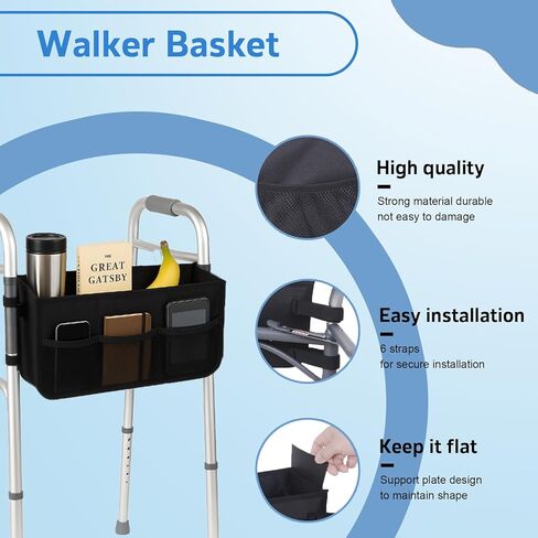 Walker Basket - Foldable Walker Bag with Cup Holder - Fits Folding Walkers - Ideal Walker Accessories for Seniors with Limited Mobility to Carry Water Bottles, Books, Essentials & More in Saudi Arabia
