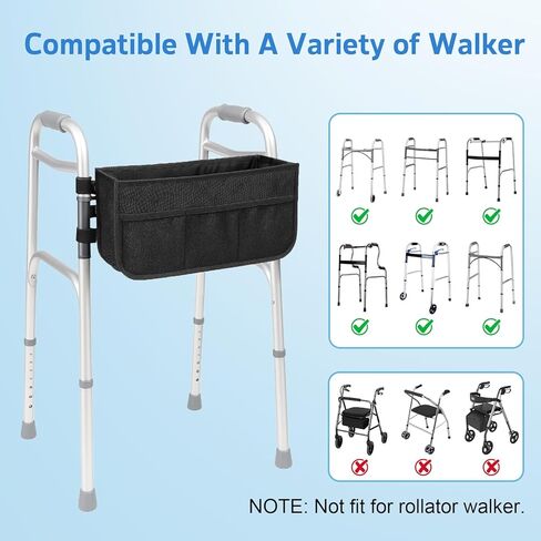 Walker Basket - Foldable Walker Bag with Cup Holder - Fits Folding Walkers - Ideal Walker Accessories for Seniors with Limited Mobility to Carry Water Bottles, Books, Essentials & More in Saudi Arabia