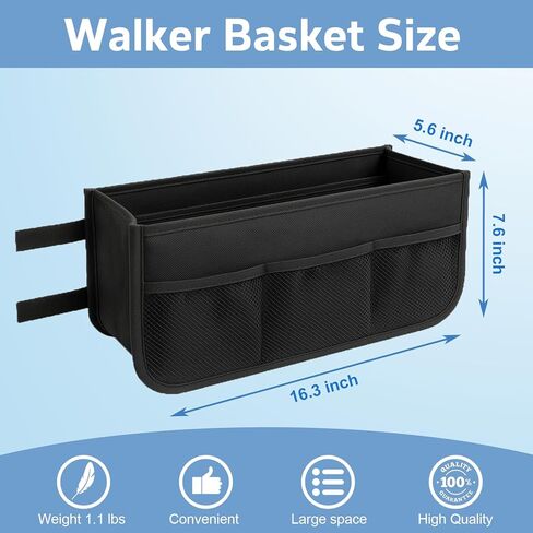 Walker Basket - Foldable Walker Bag with Cup Holder - Fits Folding Walkers - Ideal Walker Accessories for Seniors with Limited Mobility to Carry Water Bottles, Books, Essentials & More in Saudi Arabia