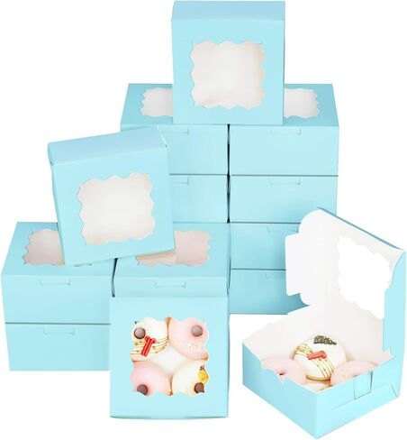 60 قطعة من صناديق بسكويت كرافت مقاس 6 × 6 × 3 بوصة من بيكباكر، صناديق معجنات معكرونة سهلة التجميع مع نافذة للمخبز in Kuwait