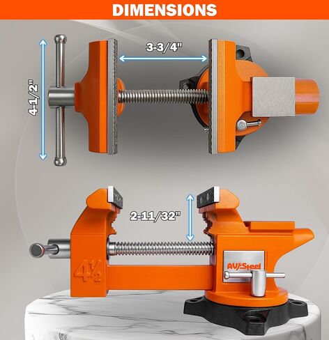 ملزمة منضدية من الفولاذ AV مقاس 4-1/2 بوصة مع قاعدة قفل دوارة مرنة بزاوية 240 درجة وسندان، منجلة عمل متعددة الأغراض عالية القوة شديدة التحمل، منضدة عمل من الحديد الزهر للأعمال الخشبية والحفر وقطع الأنابيب in Kuwait