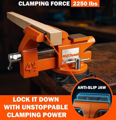 ملزمة منضدية من الفولاذ AV مقاس 4-1/2 بوصة مع قاعدة قفل دوارة مرنة بزاوية 240 درجة وسندان، منجلة عمل متعددة الأغراض عالية القوة شديدة التحمل، منضدة عمل من الحديد الزهر للأعمال الخشبية والحفر وقطع الأنابيب in Kuwait