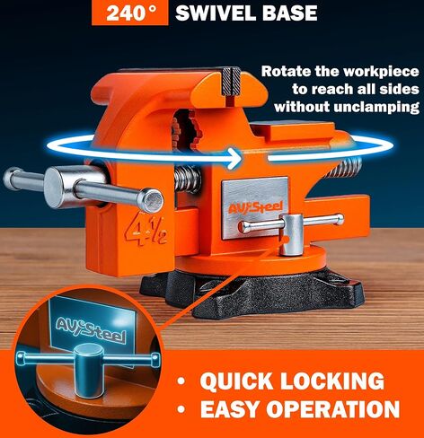 ملزمة منضدية من الفولاذ AV مقاس 4-1/2 بوصة مع قاعدة قفل دوارة مرنة بزاوية 240 درجة وسندان، منجلة عمل متعددة الأغراض عالية القوة شديدة التحمل، منضدة عمل من الحديد الزهر للأعمال الخشبية والحفر وقطع الأنابيب in Kuwait