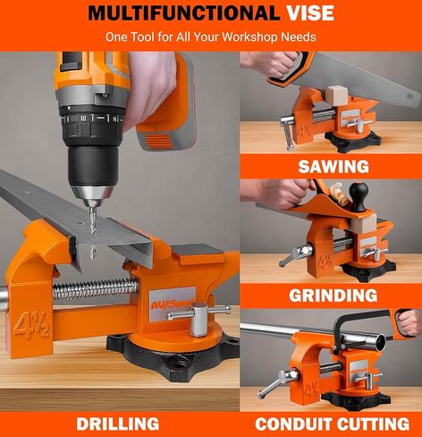 ملزمة منضدية من الفولاذ AV مقاس 4-1/2 بوصة مع قاعدة قفل دوارة مرنة بزاوية 240 درجة وسندان، منجلة عمل متعددة الأغراض عالية القوة شديدة التحمل، منضدة عمل من الحديد الزهر للأعمال الخشبية والحفر وقطع الأنابيب in Kuwait