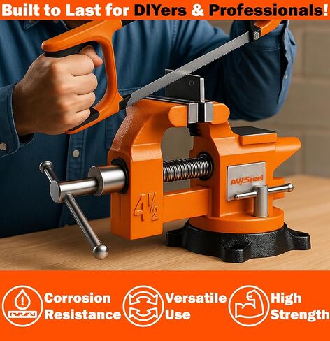 ملزمة منضدية من الفولاذ AV مقاس 4-1/2 بوصة مع قاعدة قفل دوارة مرنة بزاوية 240 درجة وسندان، منجلة عمل متعددة الأغراض عالية القوة شديدة التحمل، منضدة عمل من الحديد الزهر للأعمال الخشبية والحفر وقطع الأنابيب in Kuwait