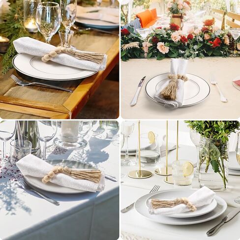 50 Pack Farmhouse Rustic Napkin Rings with Tassel Wood Bead Rings for Table Decor Boho Wedding Party Dining Spring Banquet in Saudi Arabia