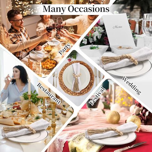 50 Pack Farmhouse Rustic Napkin Rings with Tassel Wood Bead Rings for Table Decor Boho Wedding Party Dining Spring Banquet in Saudi Arabia
