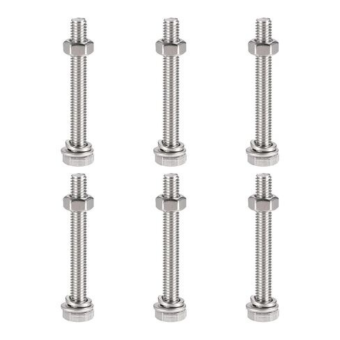 M6 x 50mm Hex Head Screws Bolts, Nuts, Flat & Lock Washers Kits, 304 Stainless Steel Fully Thread Hexagon Bolts 6 Sets in Saudi Arabia
