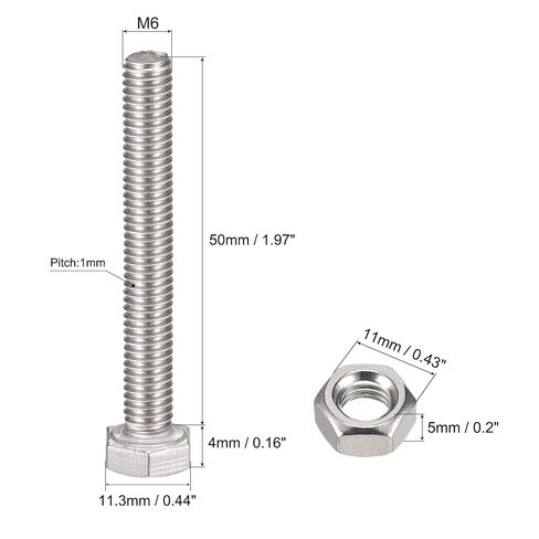 M6 x 50mm Hex Head Screws Bolts, Nuts, Flat & Lock Washers Kits, 304 Stainless Steel Fully Thread Hexagon Bolts 6 Sets in Saudi Arabia