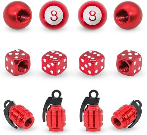 12PCS Tire Valve Stem Caps, Dice 8 Ball Grenade Style Universal Aluminum Dustproof Tire Valve Stem Covers for Cars, Suvs, Trucks, Bikes, Motorcycles, Bicycles, Black in Saudi Arabia
