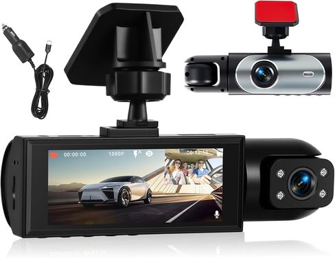 كاميرا داش مزدوجة للسيارات الأمامية والداخلية شاشة IPS 3.16 بوصة 1080 بكسل HD DVR كاميرا مسجل فيديو مسجل القيادة 2 شاشات مقسمة زاوية واسعة تسجيل تلقائي للرؤية الليلية in Kuwait