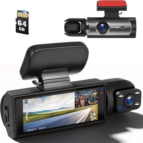 كاميرا داش مزدوجة للسيارات الأمامية والداخلية شاشة IPS 3.16 بوصة 1080 بكسل HD DVR كاميرا مسجل فيديو مسجل القيادة 2 شاشات مقسمة زاوية واسعة تسجيل تلقائي للرؤية الليلية in Kuwait